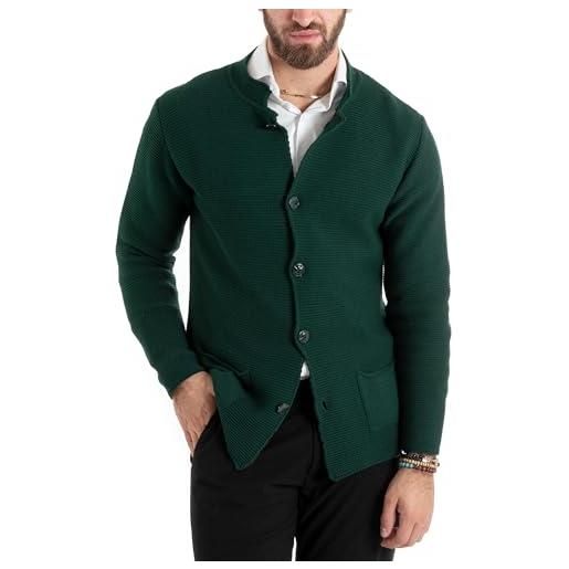 Giosal cardigan uomo maglione maniche lunghe collo coreano bottoni tinta unita casual made in italy (m, verde)