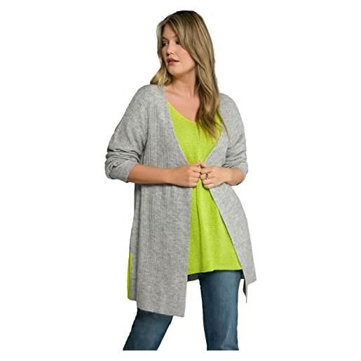 Ulla popken cardigan con accenti colorati, linea a, forma aperta giacca a vento, chiaro grigio melange, 48 donna