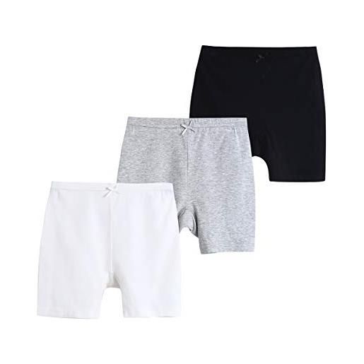 Allesgut pantaloncini da ballo da bambina in cotone tinta unita, confezione da 3 pezzi, colore grigio, taglia 4, bianco, 7-8 anni