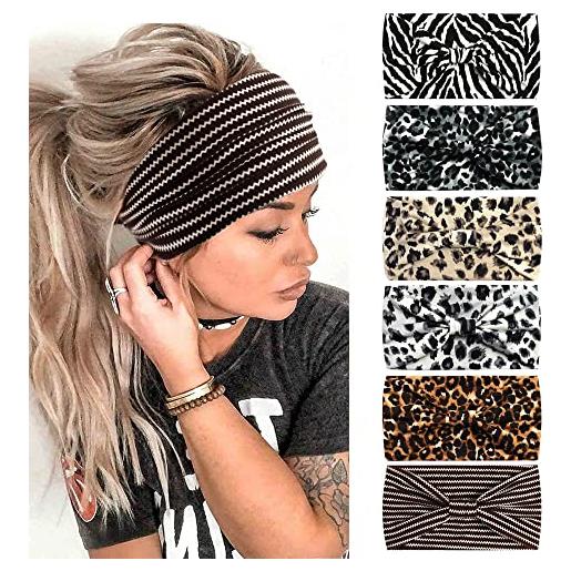AIZIYIN fascia boho per donne sciarpe elastiche morbide per la testa fascia per capelli bandane avvolgenti per donne cerchietti per capelli yoga sport (p6banma)
