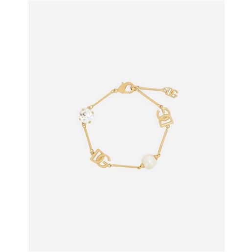 Dolce & Gabbana bracciale con logo dg, strass e perla