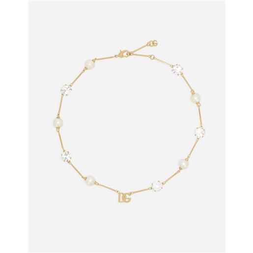Dolce & Gabbana collana corta con multi logo dg, strass e perle