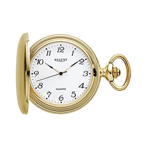 REGENT orologio da tasca da uomo savonnette coperchio pieghevole 47 mm quarzo bianco numeri arabi, p-736 - oro, classico