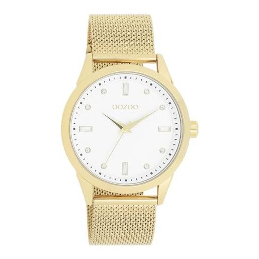 Oozoo timepieces - orologio da polso da donna con cinturino in pelle, di alta qualità, da donna, elegante, analogico, rotondo, oro oro/bianco/crisi