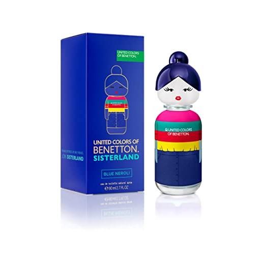 United Colors of Benetton, sisterland blue neroli, eau de toilette spray per donne, fragranza d'ambra legnosa con bergamotto, lavanda e vetiver - 80 ml, 317.0 grams