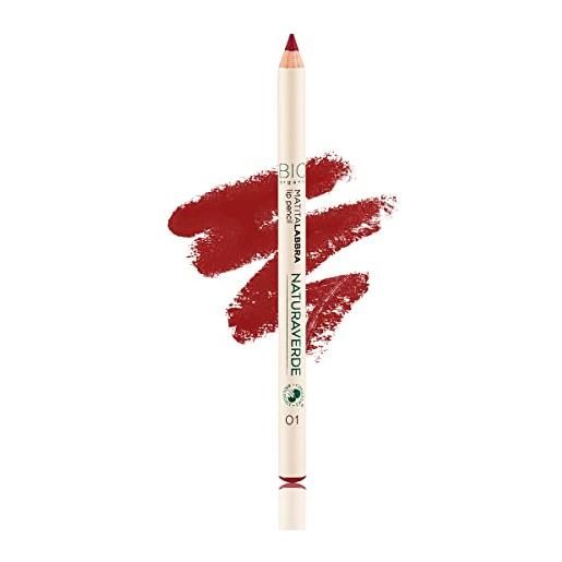 Naturaverde | bio make up - matita labbra rossa, matita labbra lunga durata, lip pencil color red, matite labbra colorate, matita per labbra, trucchi labbra, rosso, n°01