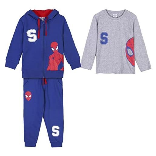 CERDÁ LIFE'S LITTLE MOMENTS tutina di spiderman 3 pezzi-set composto da felpa, pantalone e maglia a maniche lunghe-licenza ufficiale marvel tuta, blu, standard bambini e ragazzi