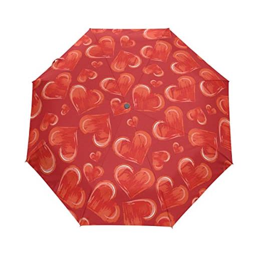 GAIREG ombrello pieghevole con cuori disegnati a mano rossi ombrelli antivento compatti
