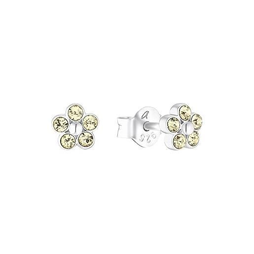 Amor orecchini a perno in argento 925 per bambina, con vetro di cristallo, 0.5 cm, argento, fiore, fornito in confezione regalo per gioielli, 2036521