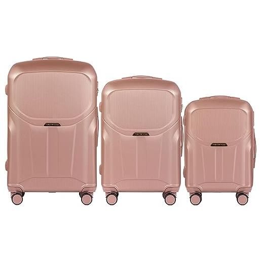 W WINGS wings valigetta da viaggio - valigetta leggera con ruote e manico telescopico, oro rosa, 3 set, valigia