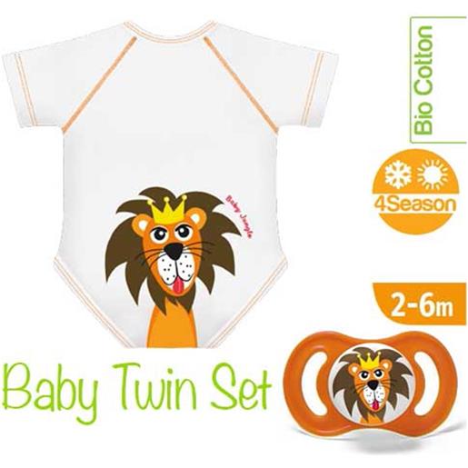 J Bimbi baby twin set leone body neonato 0-36 mesi + succhietto 2-6mesi