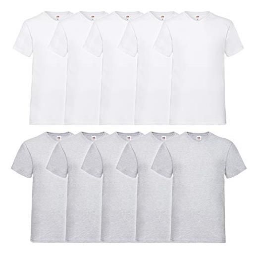 Fruit of the Loom, t-shirt da uomo con scollo a v valueweight (confezione da 10), 5 bianco/5 grigio, xxxl