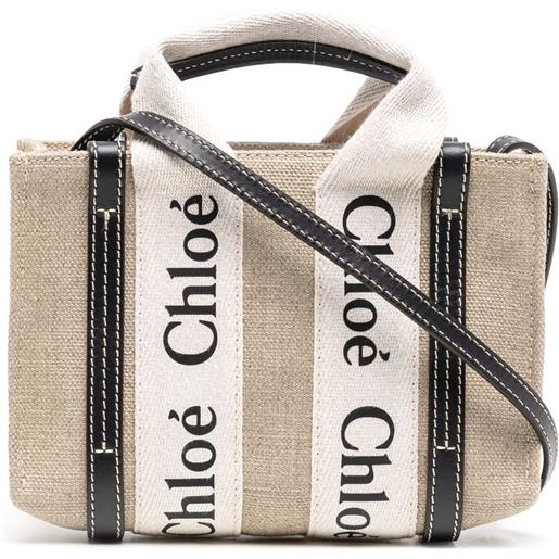 Chloé borsa tote woody mini - marrone