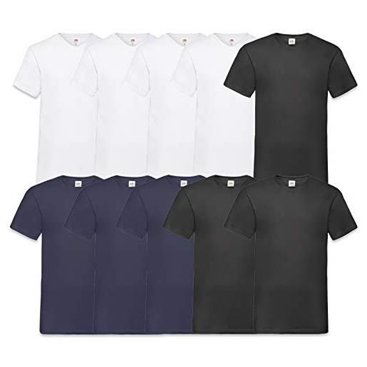 Fruit of the Loom, t-shirt da uomo con scollo a v valueweight (confezione da 10), 4bianco/3nero/navy, l