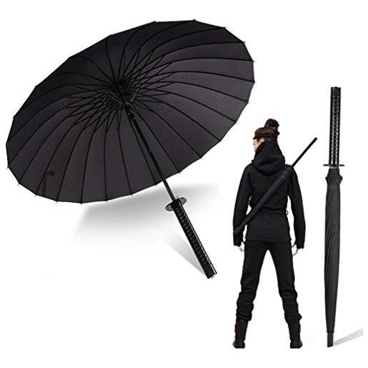 Moontay ombrello con manico lungo samurai sword outdoor sun, rain ombrello antivento impermeabile personalizzato anime nero ombrello dritto 24 costole