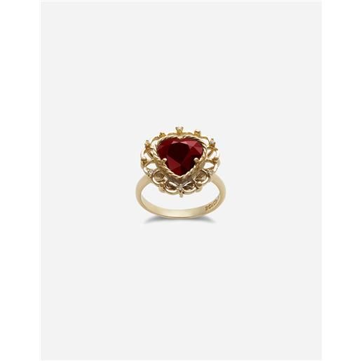 Dolce & Gabbana anello heart in oro giallo 18kt con un granato rodolite rosso