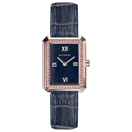 Accurist orologi per donna signature 8363s, vetro zaffiro, 58 cristalli swarovski, cinturino in pelle di lusso, blu, cinturino