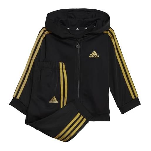 adidas essentials shiny hooded tracksuit tuta, black/gold met, 6 mesi unisex bambino
