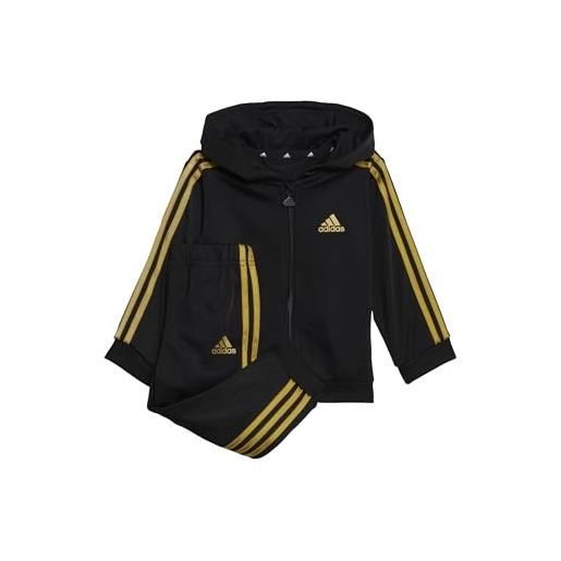 adidas essentials shiny hooded tracksuit tuta, black/gold met 01, 3 anni unisex bambino