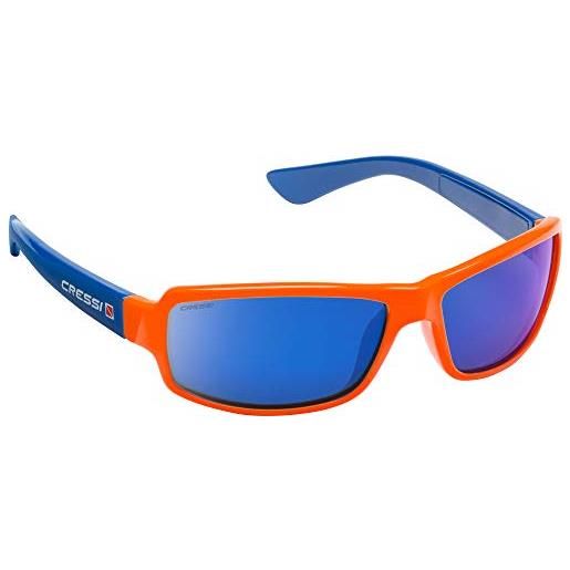 Cressi ninja sunglasses, occhiali ultra. Flex sportivi da sole polarizzati con protezione uv 100 unisex adulto, arancio/blu-lente specchiata, taglia unica