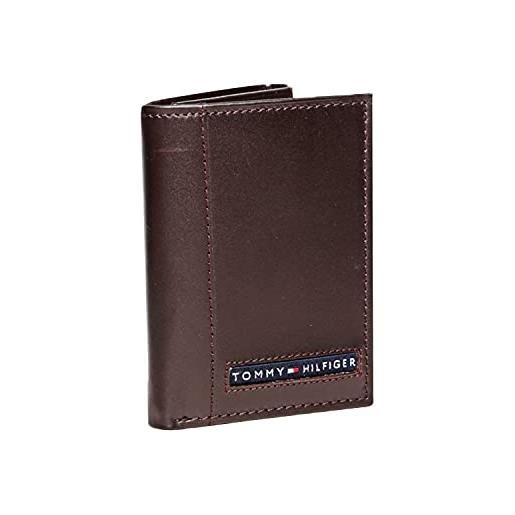 Tommy Hilfiger men's leather cambridge trifold wallet, brown, 