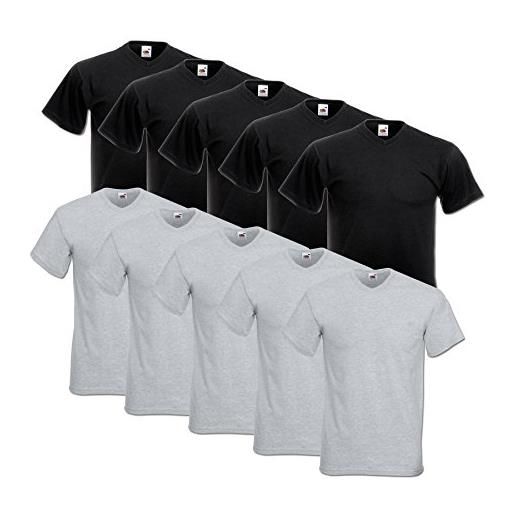 Fruit of the Loom, t-shirt da uomo con scollo a v valueweight (confezione da 10), multicolore (nero/grigio). , xl