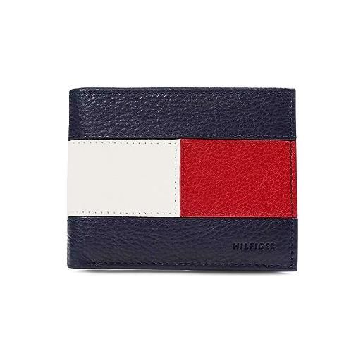 Tommy Hilfiger bifold rfid singolo accessori da viaggio-portafoglio bi-fold, blu/bianco/rosso, taglia unica uomo