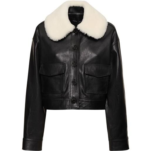 PROENZA SCHOULER giacca cropped in pelle / collo in shearling
