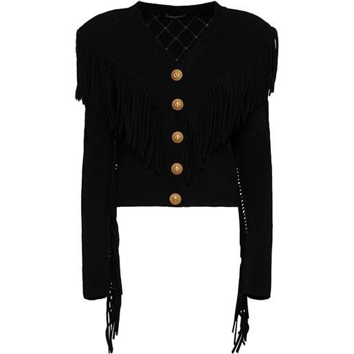 BALMAIN cardigan in maglia con frange