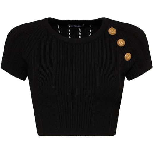 BALMAIN crop top in maglia con decorazioni