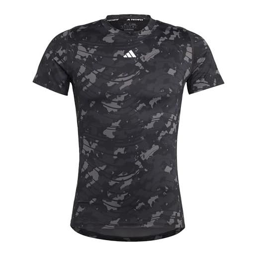 adidas techfit allover training short sleeve t-shirt, uomo, black/print, s