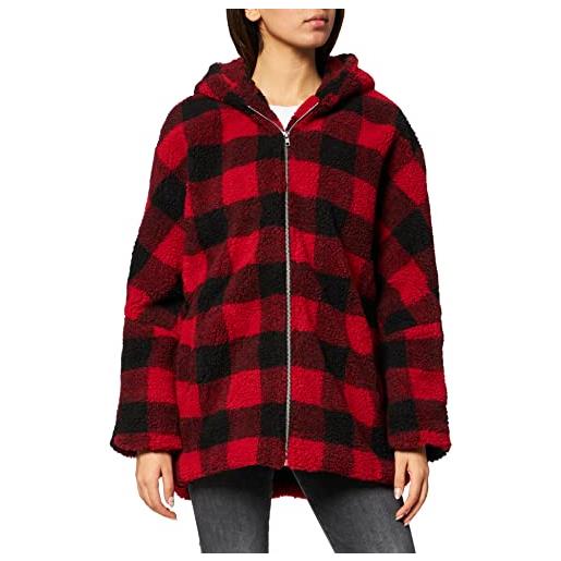 Urban Classics ladies hooded oversized check sherpa jacket giacca, multicolore (firered/blk 01440), m donna