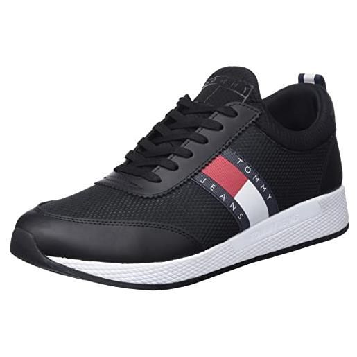 Tommy Jeans sneakers da runner uomo flexi runner scarpe sportive, nero (black/white), 46 eu