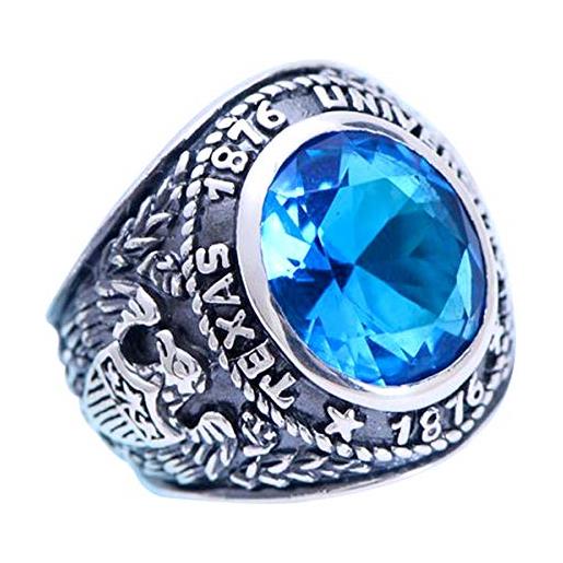ForFox gioielli da anello aquila americana vintage in argento sterling 925 con cristallo blu per uomo donna taglia 22