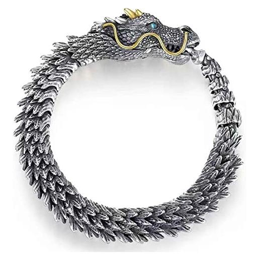 Uhuiping bracciale da uomo fatto a mano retrò con testa di drago prepotente collezione di gioielli regalo di compleanno bracciale punk con drago ad anello infinito