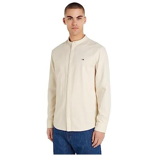 Tommy Jeans camicia uomo mao flannel shirt maniche lunghe, beige (ancient white), 3xl