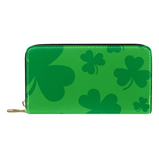 DJNGN portafoglio pelle pelle zip portafoglio lungo verde lucky irish clover per il giorno di san patrizio