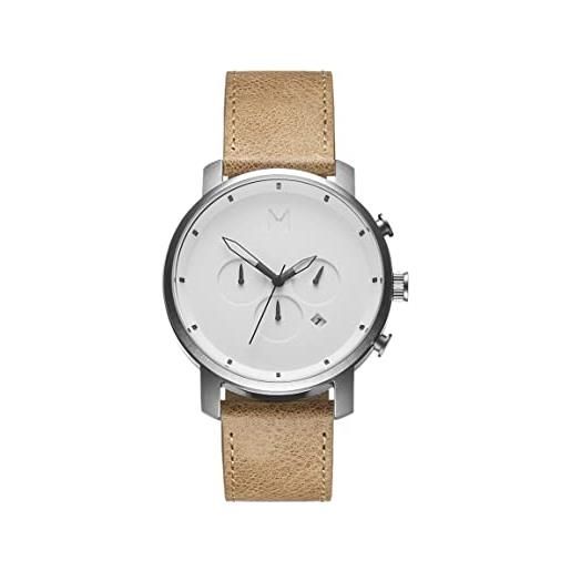 MVMT orologio con cronografo al quarzo da uomo collezione chrono con cinturino in ceramica, pelle o acciaio inossidabile bianco (white)