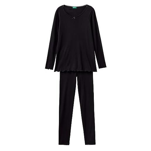 United Colors of Benetton pig(maglia+pant) 3ga23p029, set di pigiama donna, nero 100, m