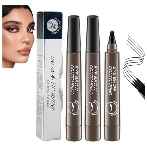 ETHORY suake eyebrow contouring pen, 4-tip microblade brow pen, suake eyebrow pencil, waterproof microblading eyebrow pen, easy to shape natural eye brows, eye brow pencils for women (gray brown-3pcs)