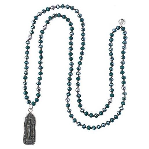 KELITCH lucky 925 collane con ciondolo buddha in argento collane lunghe con perline in agata di legno nuove collane di cristallo