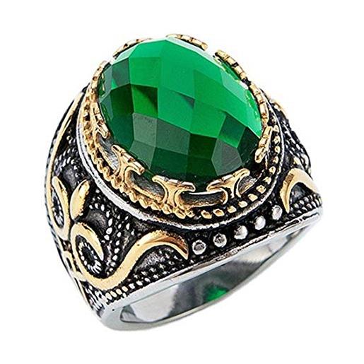 HIJONES vintage lusso ovale smeraldo pietre anello da uomo in acciaio inossidabile gotico intagliato modello argento oro taglia 25