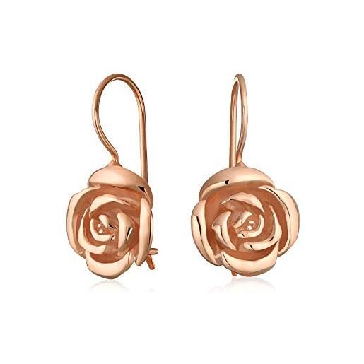 Bling Jewelry orecchini a goccia con fiore di rosa per donne per madre con filo francese in oro rosa placcato in argento sterling. 925