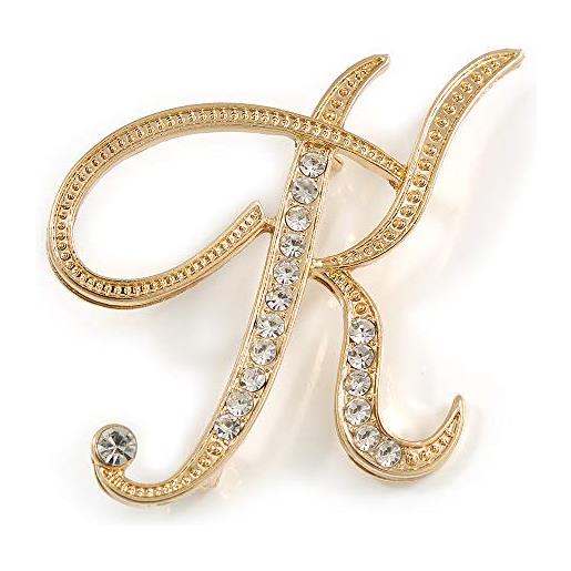 Avalaya spilla a forma di lettera dell'alfabeto k placcata in oro con cristalli trasparenti, idea regalo, 50 mm di altezza