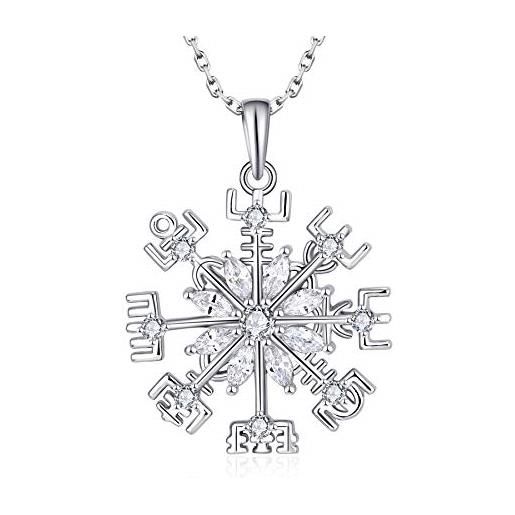 JO WISDOM 925 argento ciondolo collana fiocco di neve vegvisir con zirconia per donne