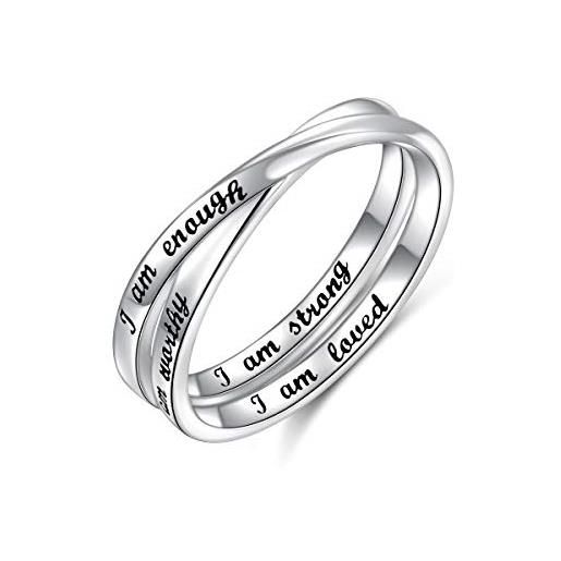 Flyow i am enough, anello in argento sterling 925, ispiratore, per donne, ragazze, miglior compleanno, regalo di natale, 64 (20.6), argento sterling