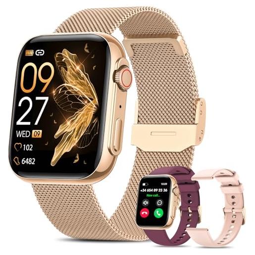 DekeFit smartwatch donna con chiamate, 1.85 hd schermo orologio smartwatch con 24h cardiofrequenzimetro/spo2/sonno always-on display ip68 fitness tracker notifiche messaggi per android ios oro