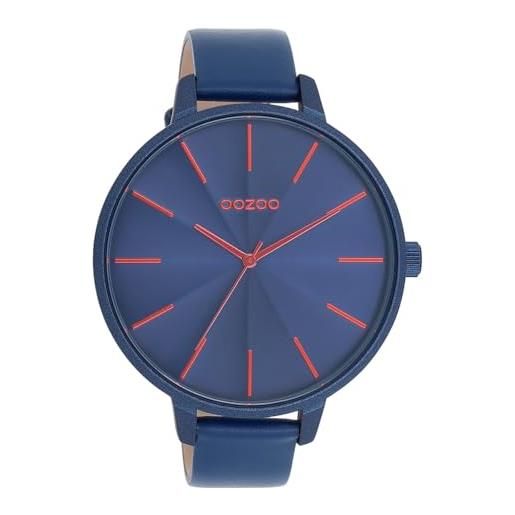 Oozoo timepieces - orologio da polso da donna con cinturino in pelle, di alta qualità, da donna, elegante, analogico, rotondo, blu / arancione