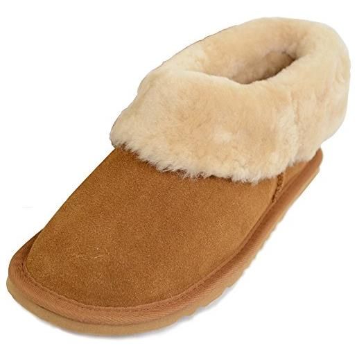 SNUGRUGS, pantofole da donna in pelle di pecora con polsino spesso in pelle di pecora, marrone (castano), 38 eu