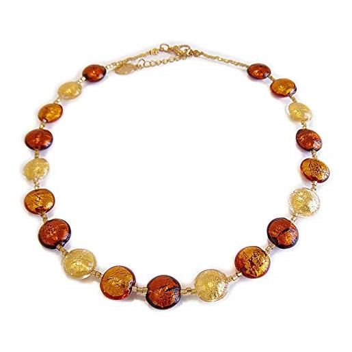 VENEZIA CLASSICA - collana da donna girocollo con perle in vetro di murano originale, collezione linde, (marrone)